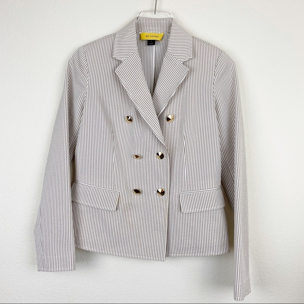 ST JOHN Sport Pinstripe Blazer Suit Jacket 2 - Picture 2 of 10